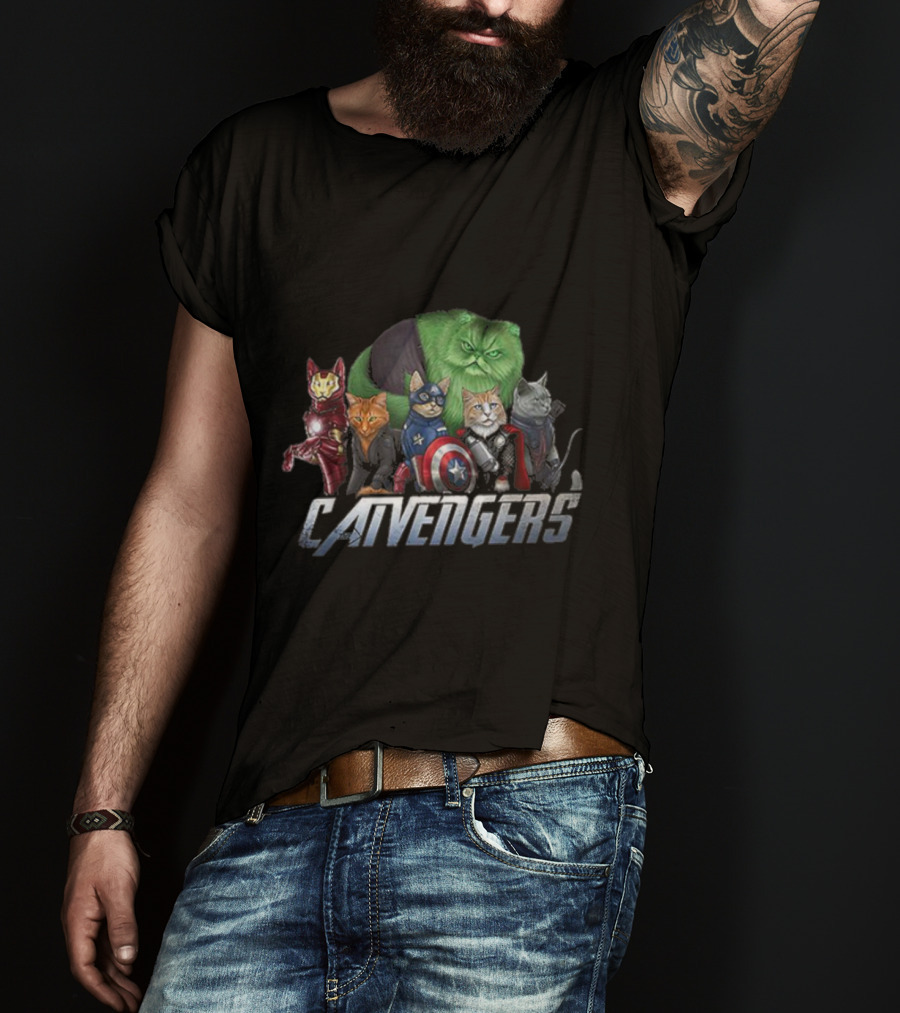 Catvengers Parody Cat Lovers Pun Featuring Hero Cats In Cosplay T-Shirt