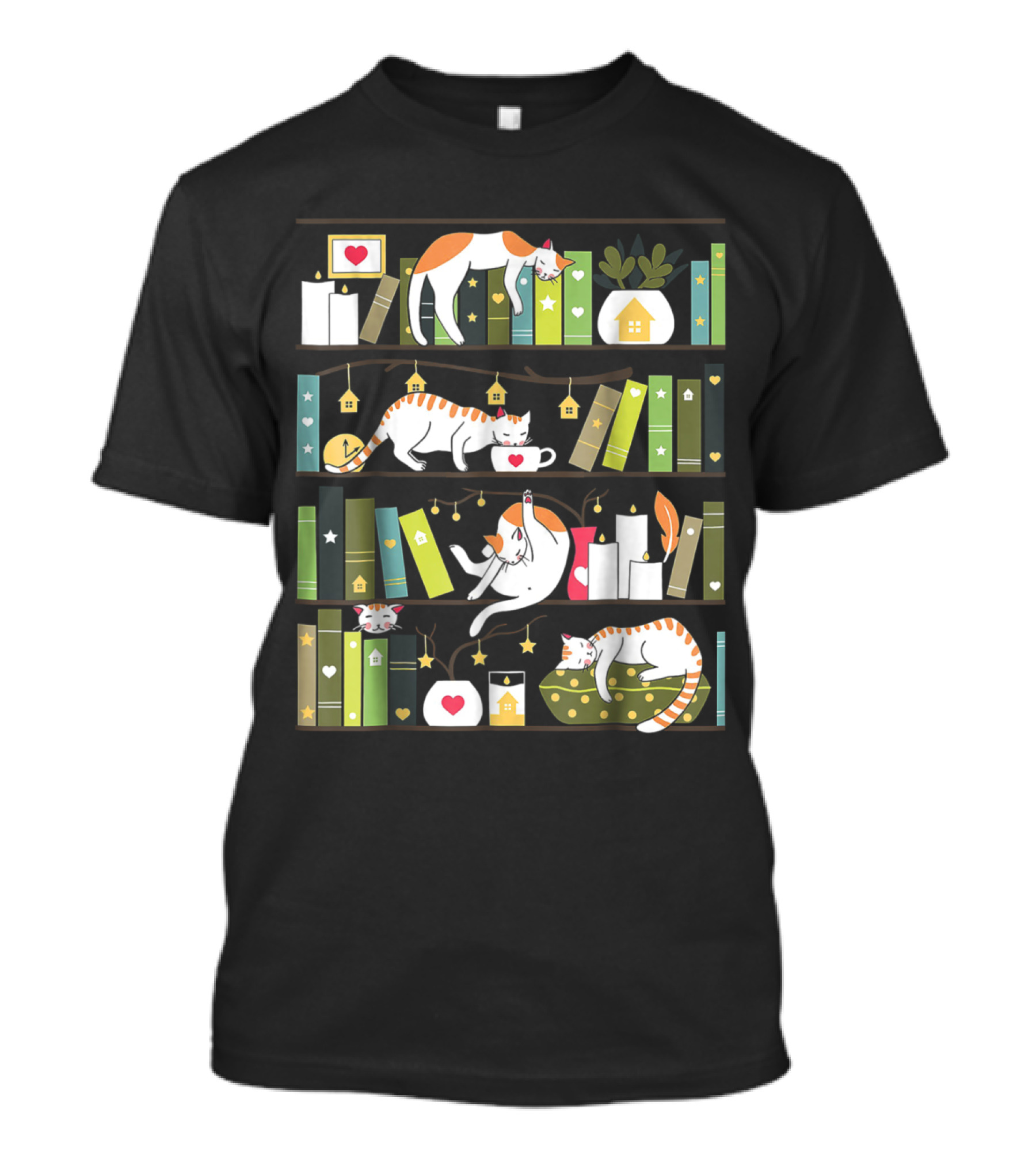 Library Cats Delightful Shelves Adorable Cats Book Lovers Day Charm T-Shirt