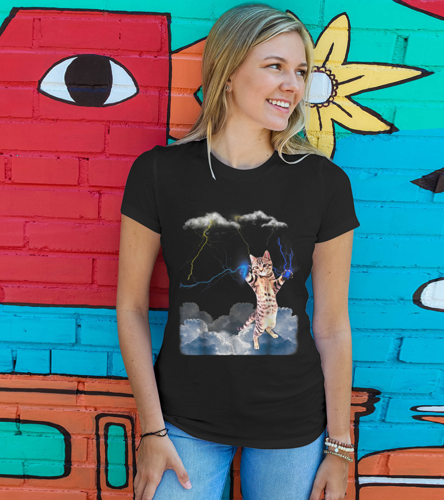 Lightning Cat With Stormy Clouds And Electric Bolts T-Shirt