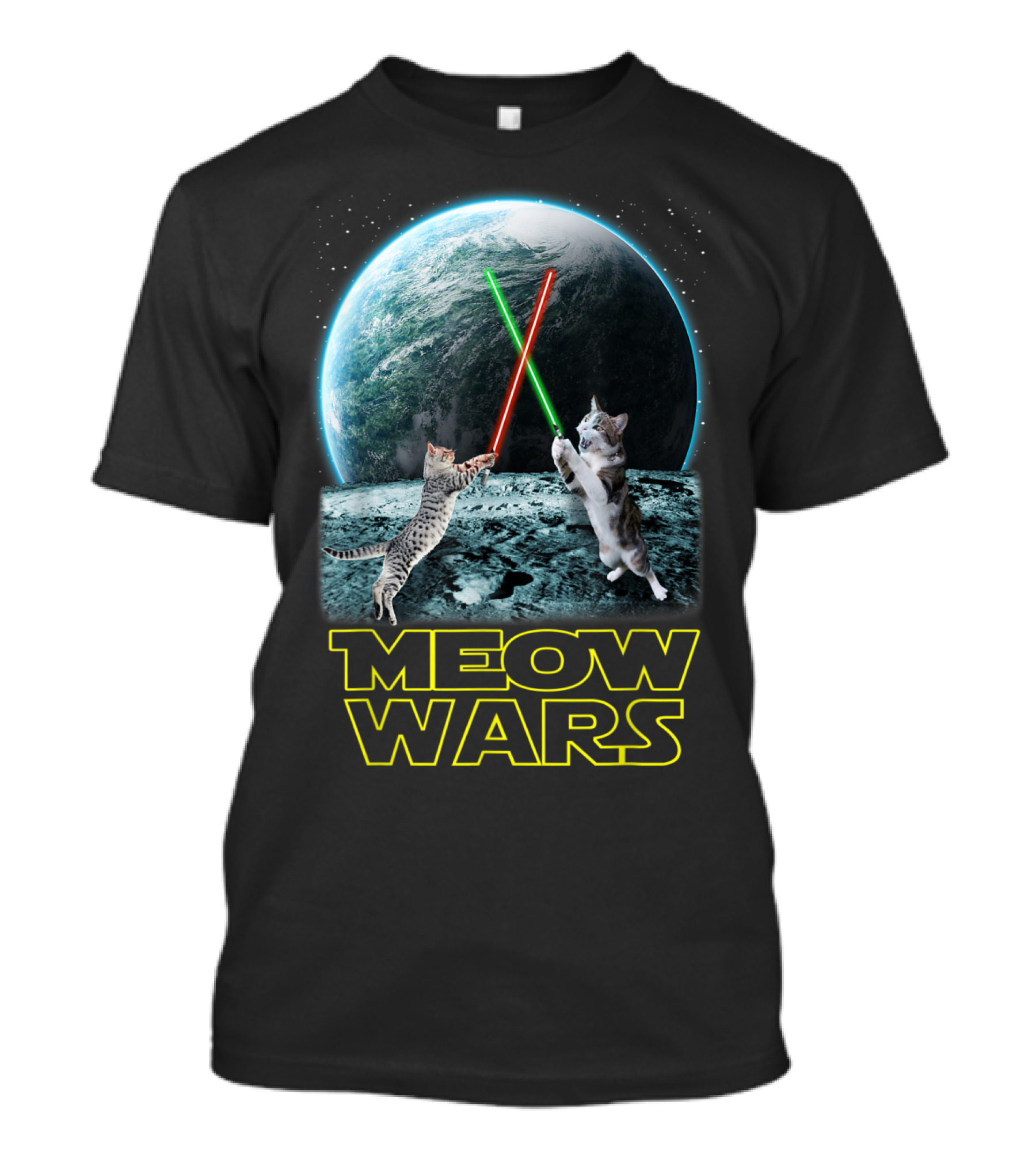 Meow Wars Funny Cats Lovers Galactic Duel With Light Sabers T-Shirt