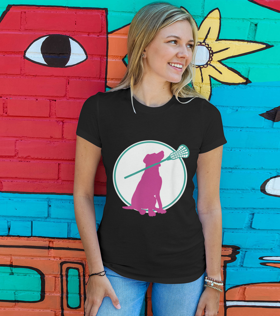 Lacrosse Dog With Girl Stick Girls Lacrosse Tees Circle T-Shirt