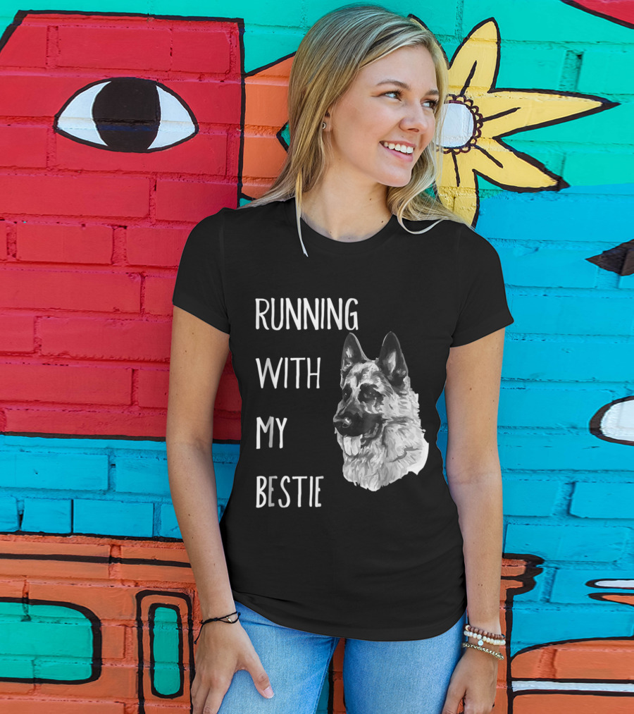 Running With My Bestie German Shepherd Dog For Runners T-Shirt