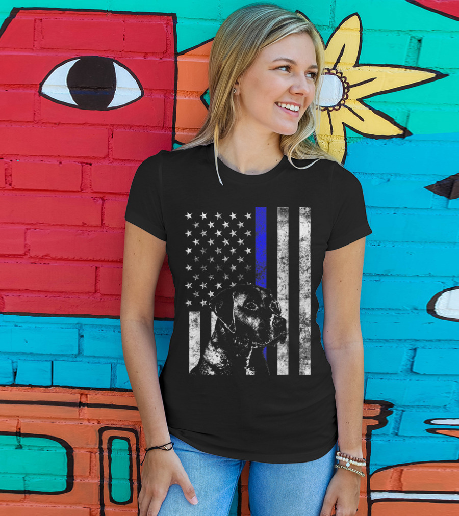 Thin Blue Line Flag K9 Labrador Retriever Police Dog American Flag T-Shirt