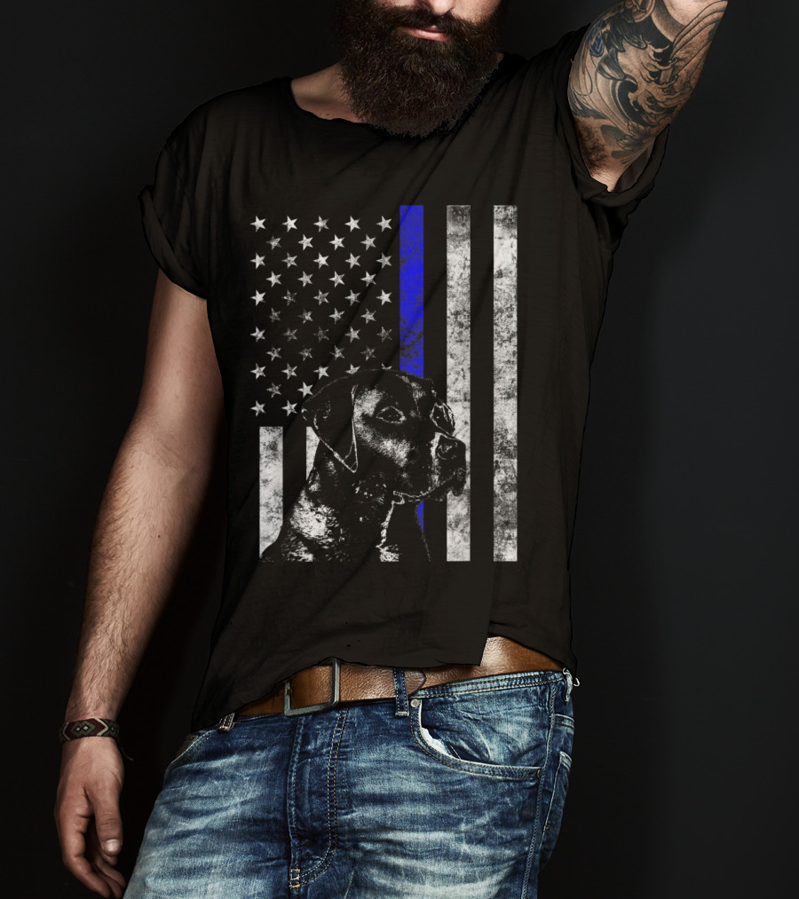 Thin Blue Line Flag K9 Labrador Retriever Police Dog American Flag T-Shirt