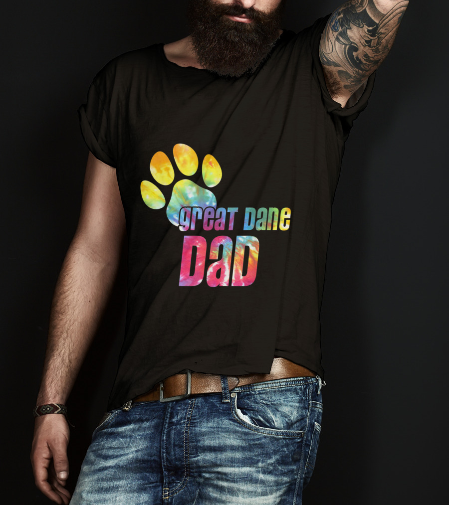 Great Dane Dad Tie Dye Paw Father's Day Dog Lovers T-Shirt