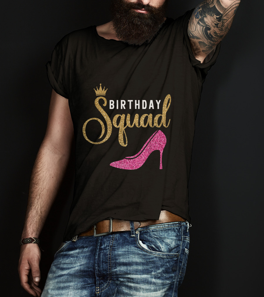 Birthday Squad Queen Golden Pink Shoe T-Shirt