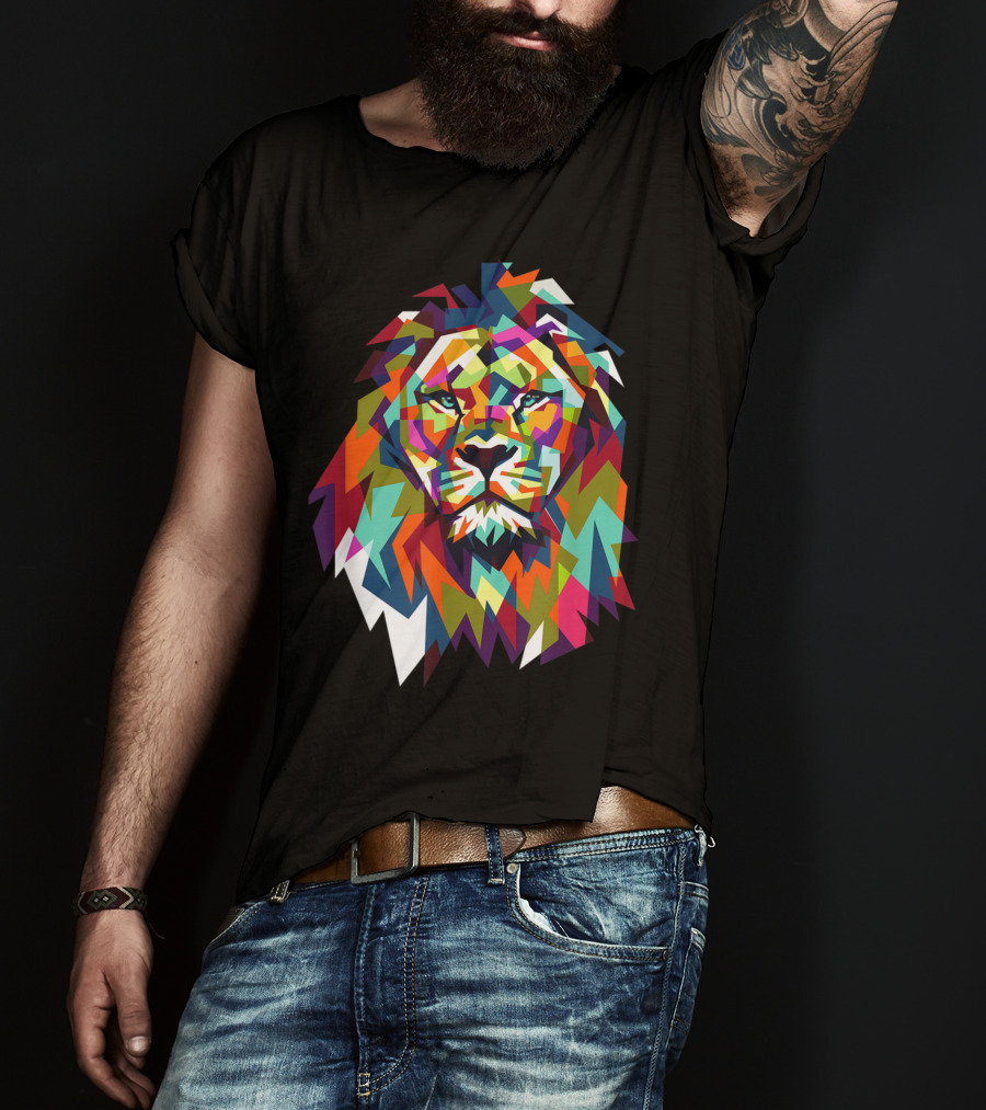 Cool Trendy Geometric Leo African Lion Cat T-Shirt