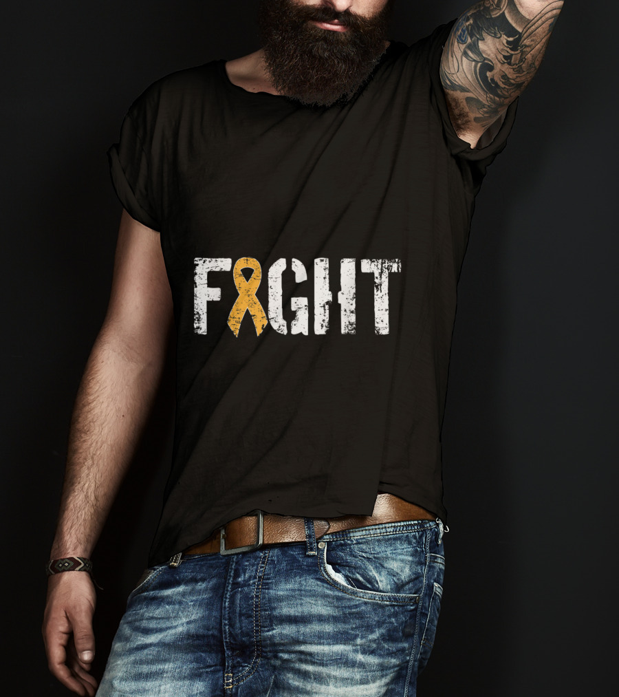 Fight Leukemia Cancer Awareness Ribbon In Military T-Shirt