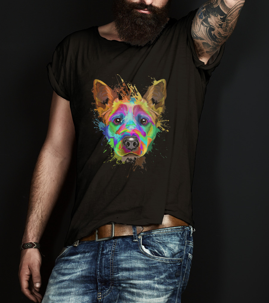 Vibrant Splash Art Blue Heeler Cattle T-Shirt