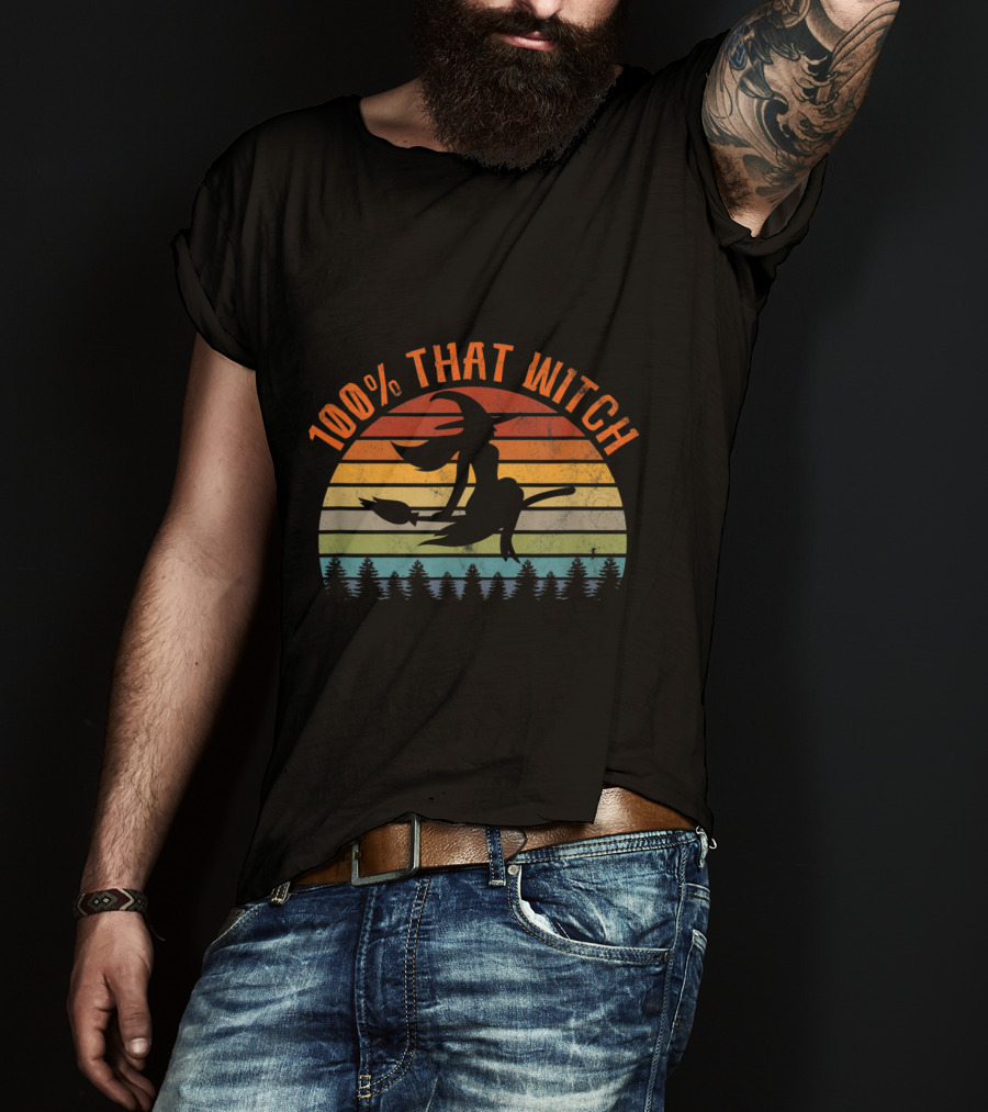 100% That Witch Funny Halloween Vintage Retro Sunset T-Shirt
