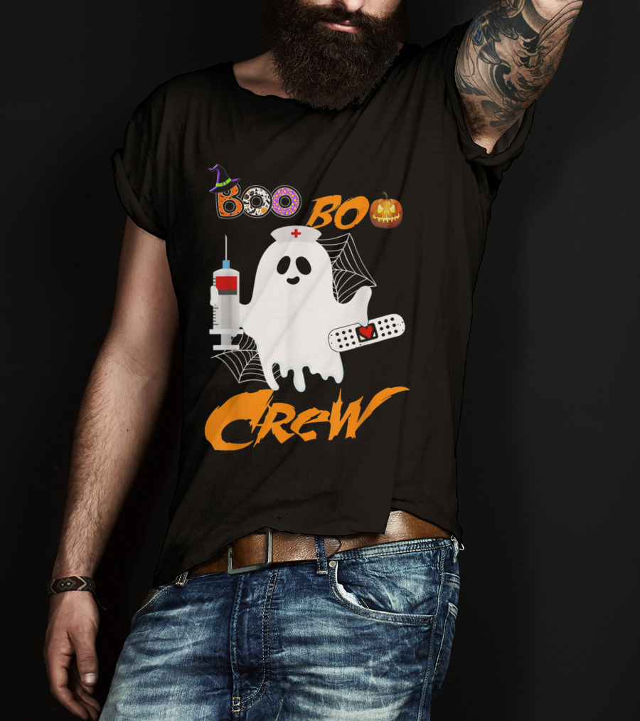 Boo Boo Crew Nurse Ghost Funny Halloween Costume With Syringe And Spider Webs T-Shirt