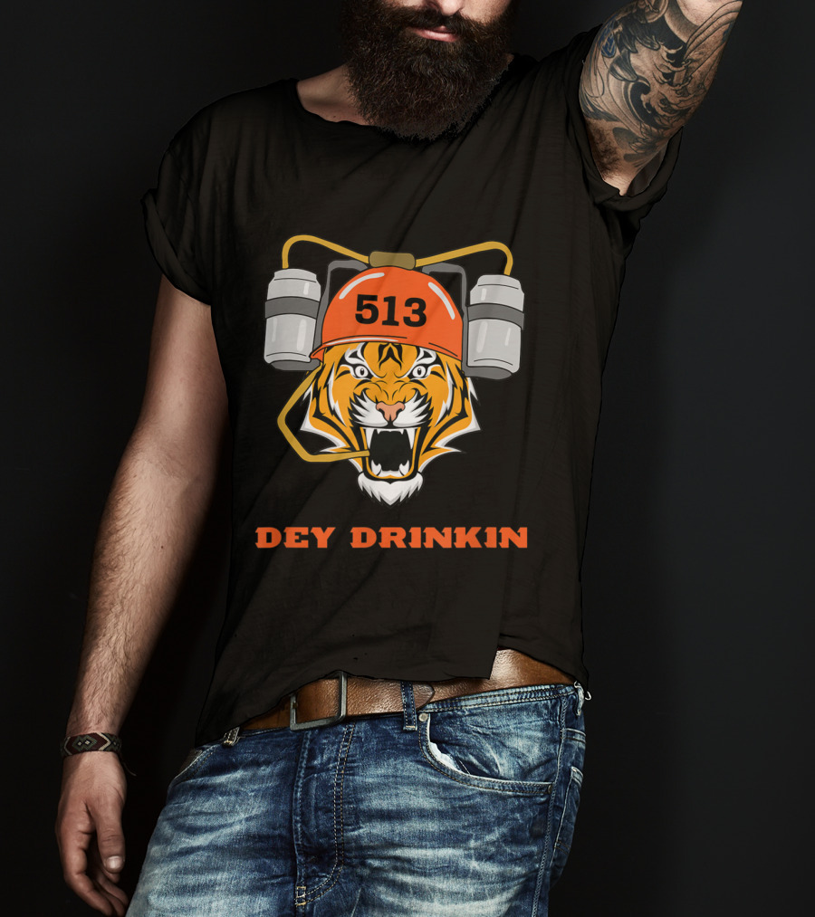 Cincinnati 513 Dey Drinkin Football Bengal Tiger T-Shirt