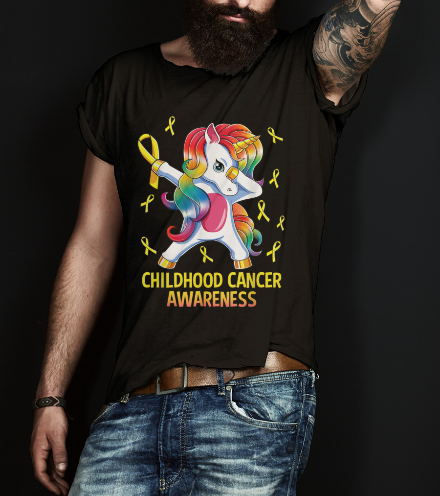 Dabbing Unicorn Childhood Cancer Awareness Ribbons T-Shirt