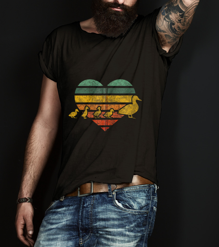 Mama Duck 4 Ducklings Heart Zip Animal Family T-Shirt