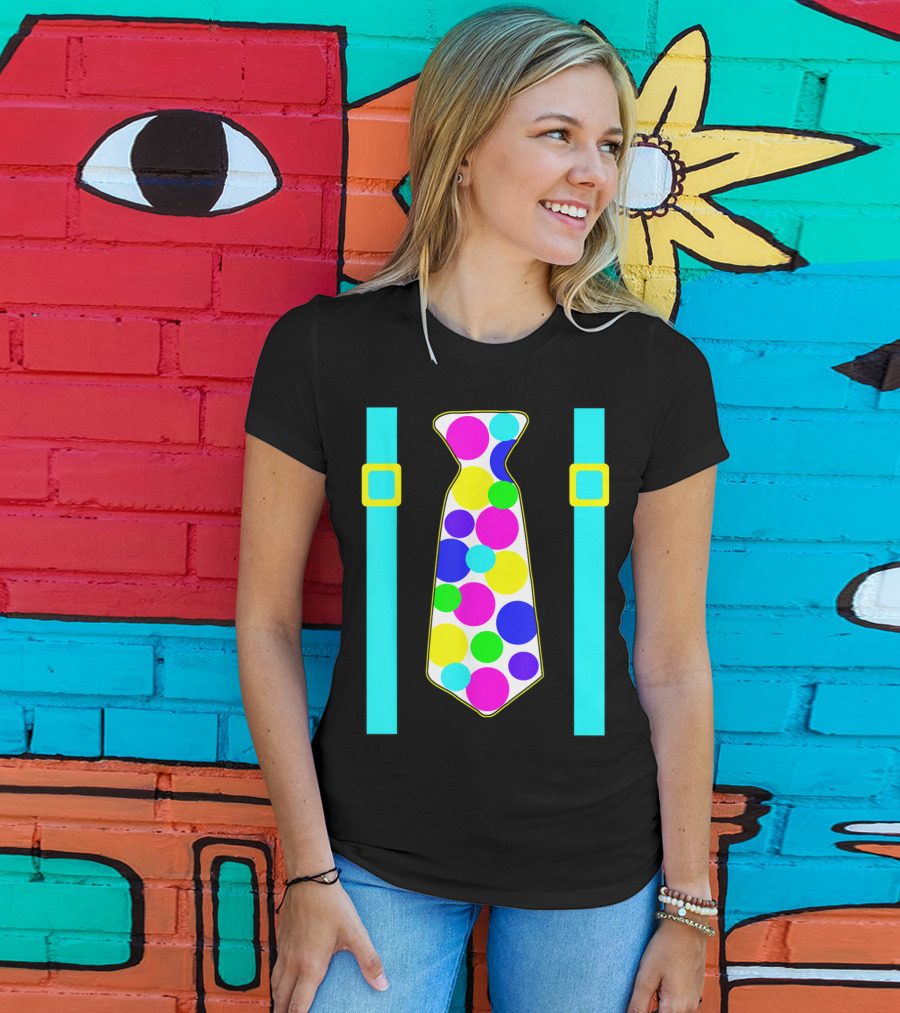 Party Polka Dot Jumbo Tie Suspender Graphics With Colorful Circles T-Shirt