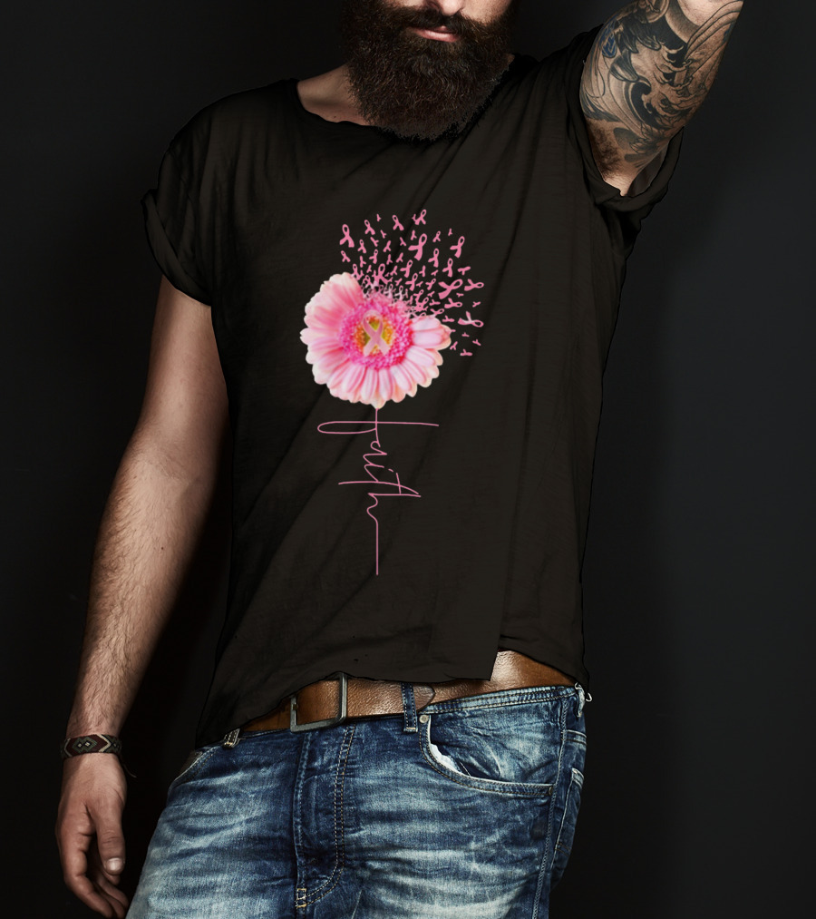 Faith Pink Ribbon Daisy Breast Cancer Awareness T-Shirt
