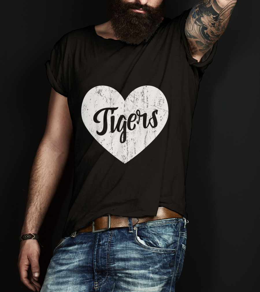Tigers School Team Spirit Cute Heart Mascot Fan T-Shirt