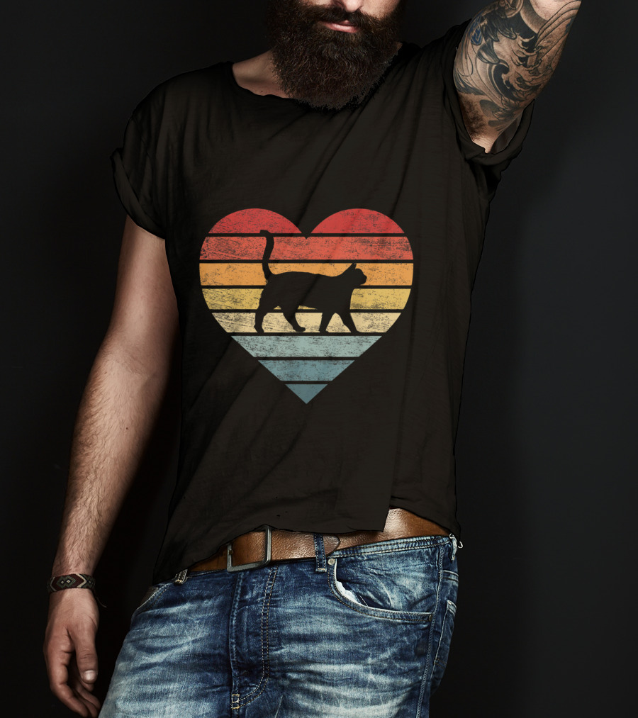 Vintage Striped Heart Cat Lover Pet Owner Kitty T-Shirt