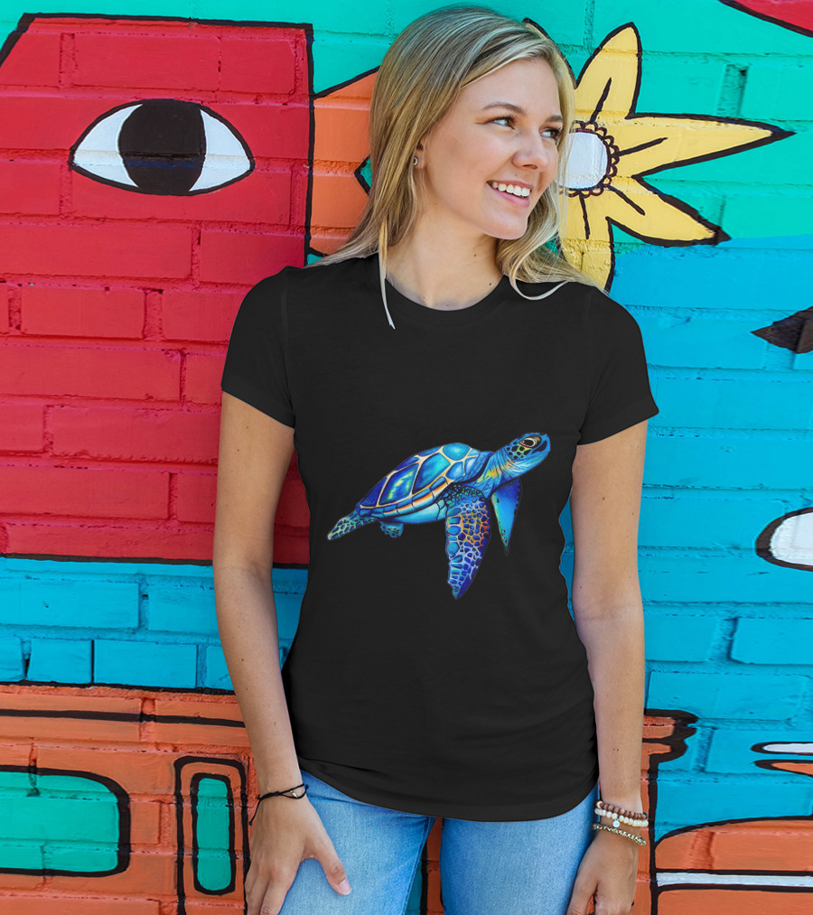 Cute Watercolor Blue Sea Turtle Hawaiian Honu Image T-Shirt