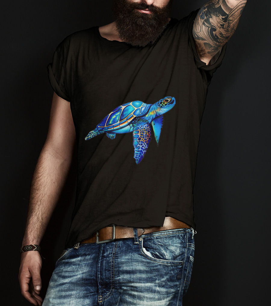 Cute Watercolor Blue Sea Turtle Hawaiian Honu Image T-Shirt
