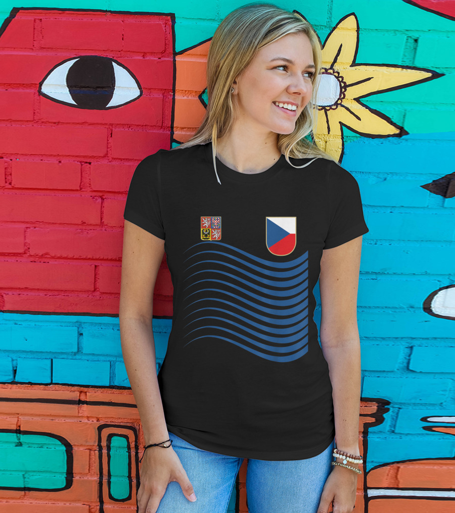 Czech Republic Soccer Jersey Czech Flag Coat Of Arms Waves Basketball T-Shirt