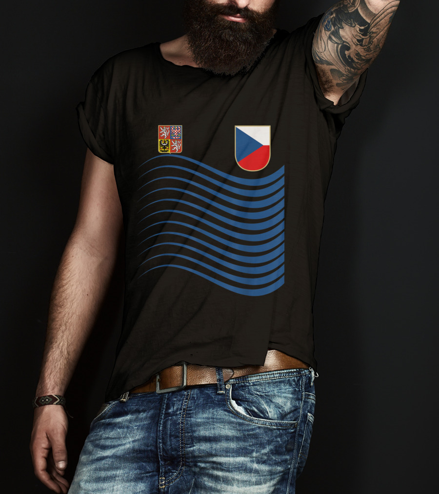 Czech Republic Soccer Jersey Czech Flag Coat Of Arms Waves Basketball T-Shirt