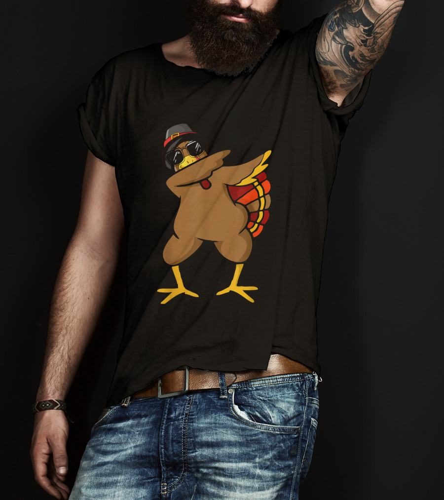 Dabbing Turkey With Pilgrim Hat And Sunglasses Thanksgiving Humor T-Shirt