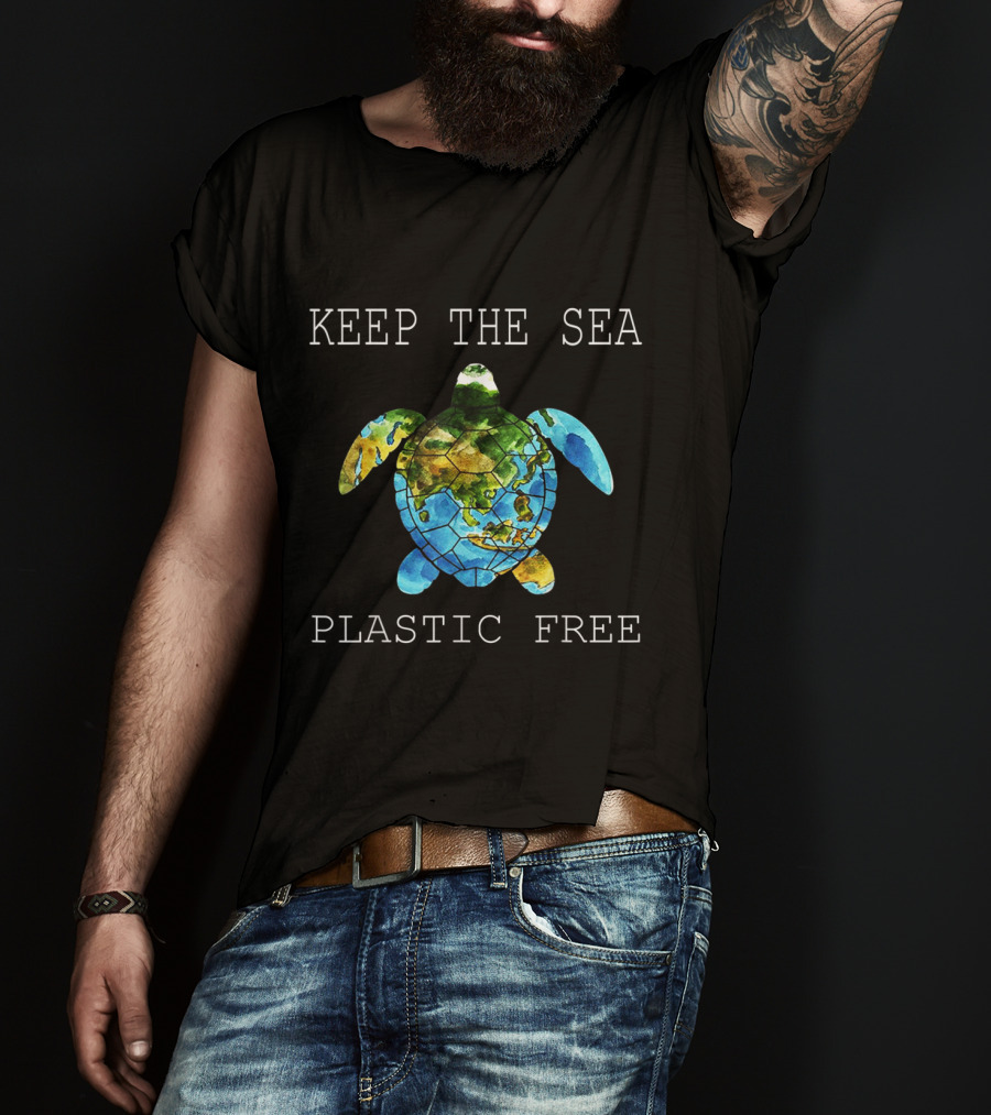 Keep The Sea Plastic Free Turtle Map T-Shirt