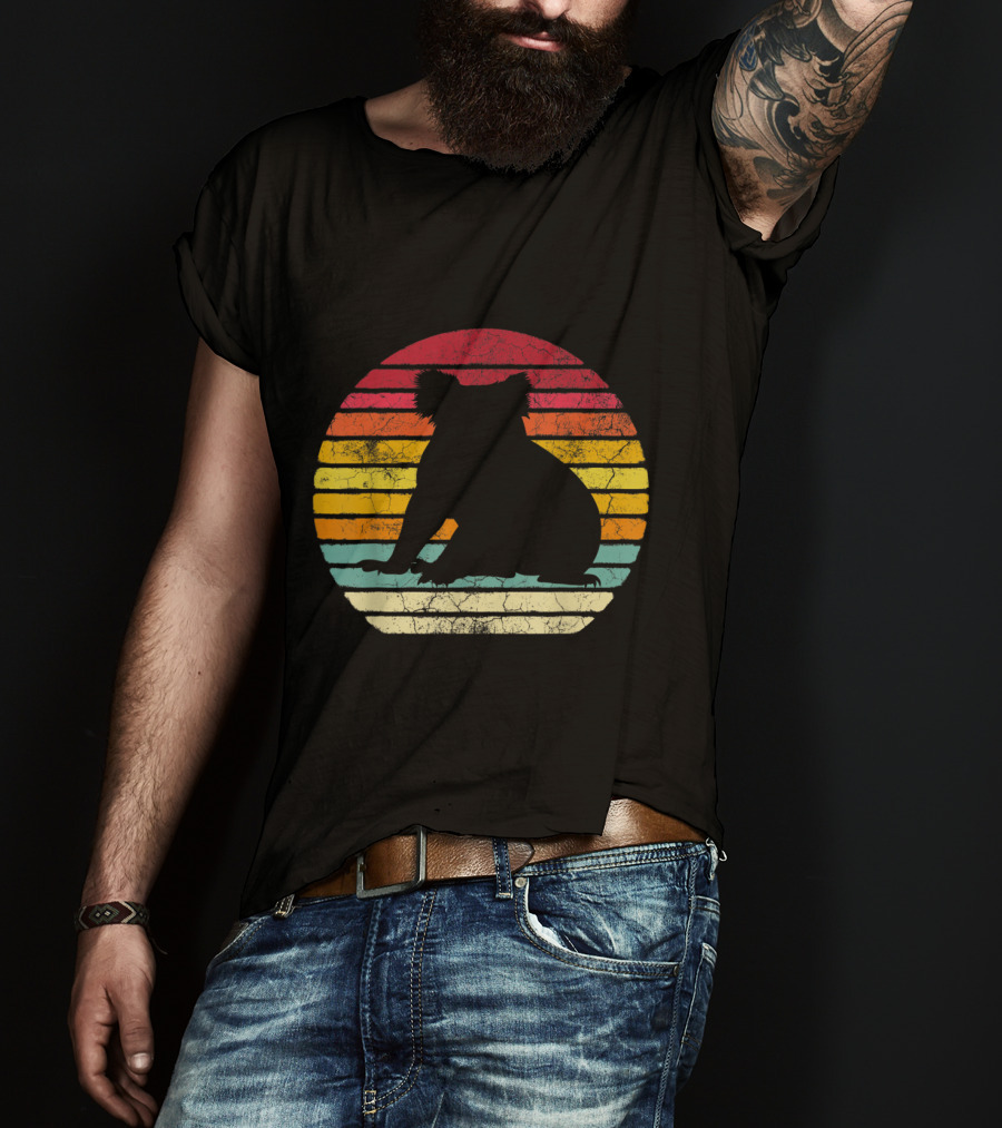 Koala Bear Retro Vintage 70's 80's Stripes Silhouette Circle T-Shirt