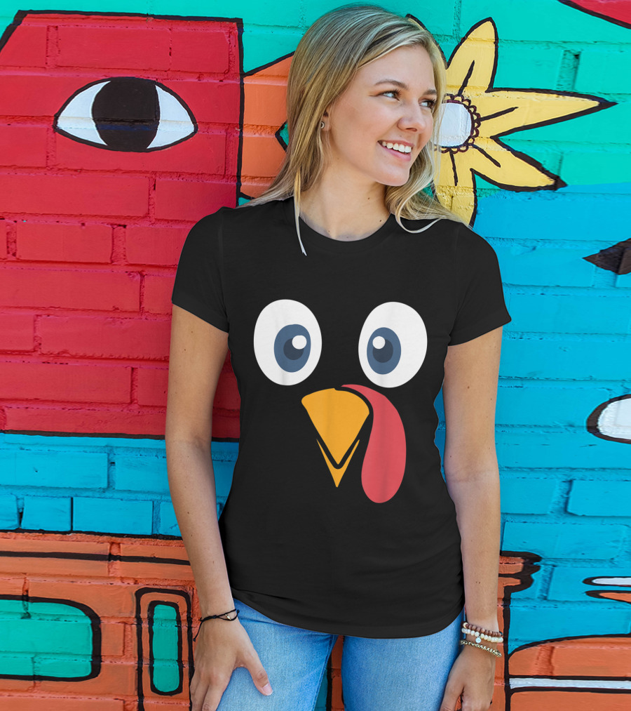 Thanksgiving Turkey Face Cartoon Eyes Beak And Snood T-Shirt