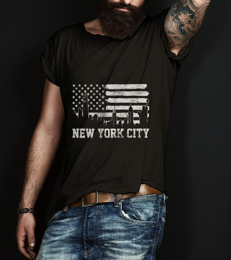 New York City Skyline American Flag Big Apple Trip Souvenir T-Shirt