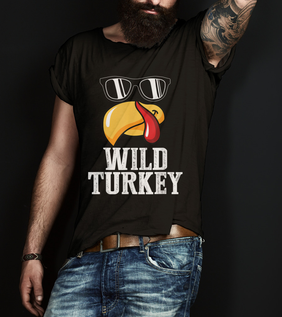 Wild Turkey Funny Sunglasses Tongue Thanksgiving Turkey Lover T-Shirt