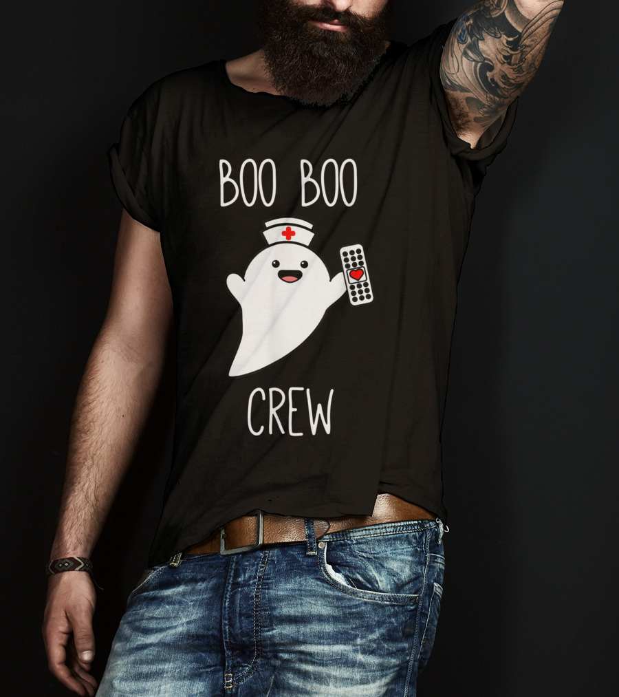 Boo Boo Crew Halloween Nurse Ghost With Nurse Cap And Heart Bandage T-Shirt