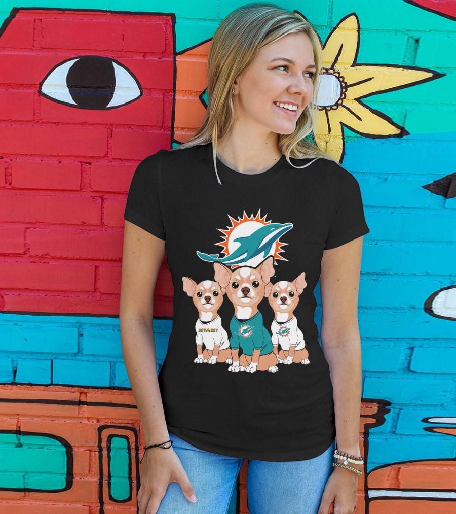 Miami Dolphins Chihuahua Trio T-Shirt
