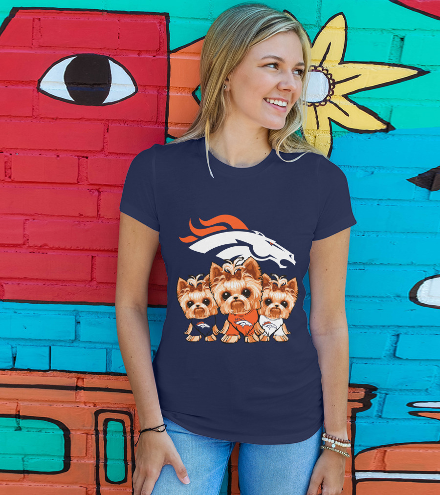 Denver Broncos Yorkies With Team Logo And Three Adorable Dogs In Jerseys T-Shirt