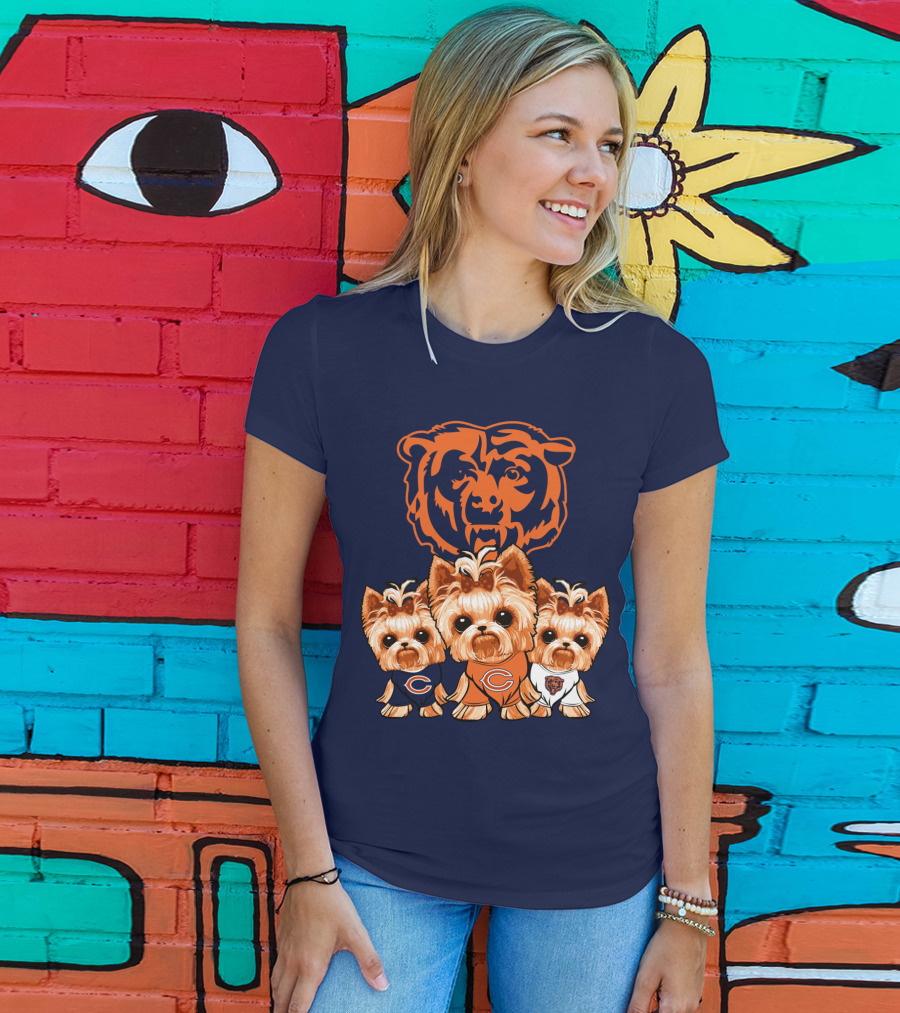 Chicago Bears Yorkshire Terrier Puppy Trio T-Shirt