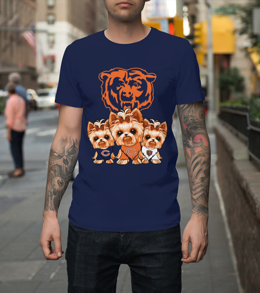 Chicago Bears Yorkshire Terrier Puppy Trio T-Shirt