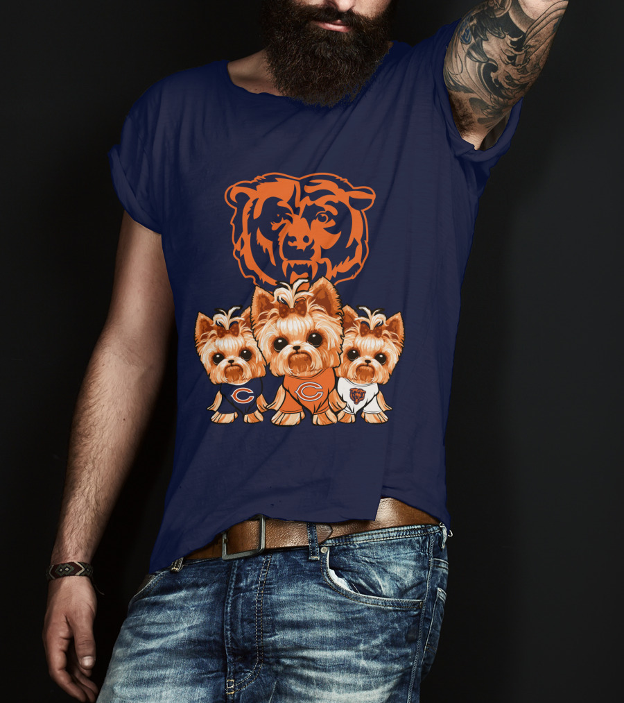 Chicago Bears Yorkshire Terrier Puppy Trio T-Shirt