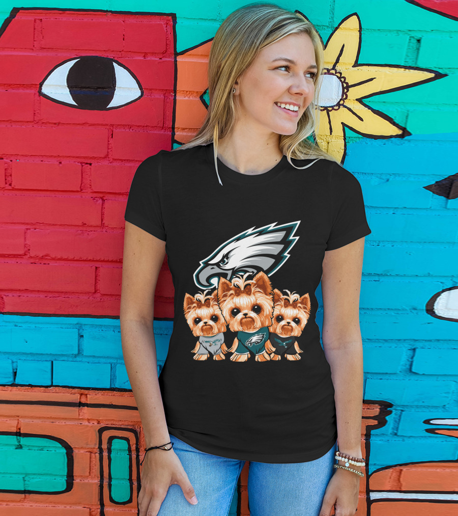 Philadelphia Eagles Yorkshire Terrier Puppy Trio T-Shirt