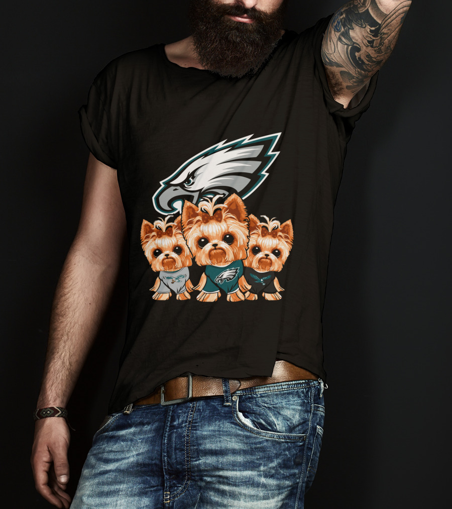 Philadelphia Eagles Yorkshire Terrier Puppy Trio T-Shirt
