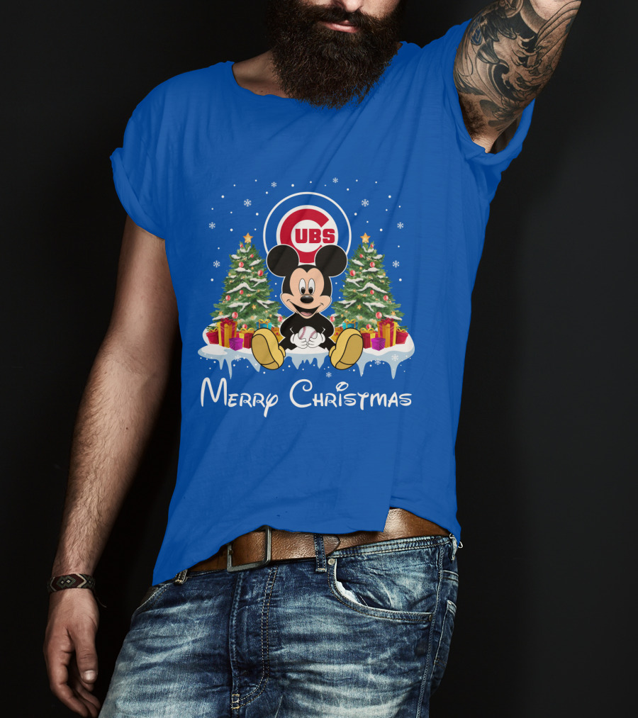 Merry Christmas Chicago Cubs Mickey Mouse T-Shirt