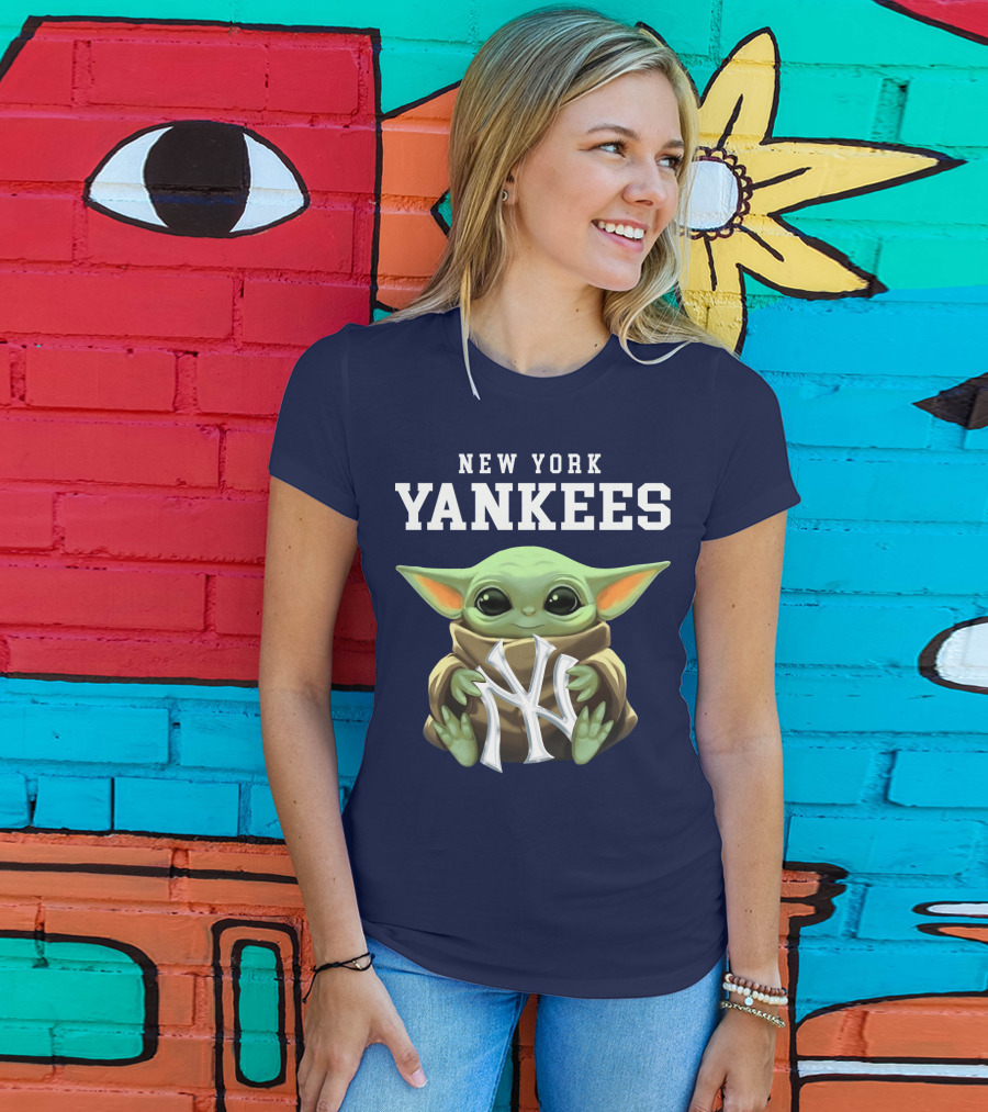 New York Yankees Baby Yoda Holding NY T-Shirt