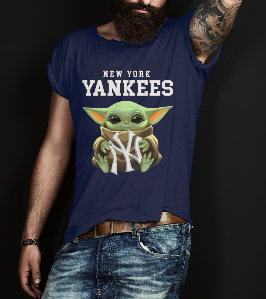 New York Yankees Baby Yoda Holding NY T-Shirt