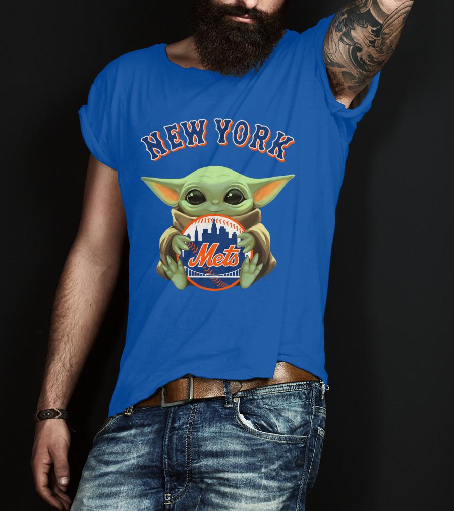 New York Mets Baby Yoda Holding Team T-Shirt