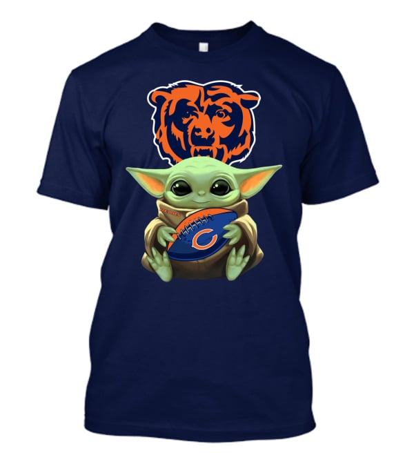 Baby Yoda Holding Chicago Bears Football With Team T-Shirt