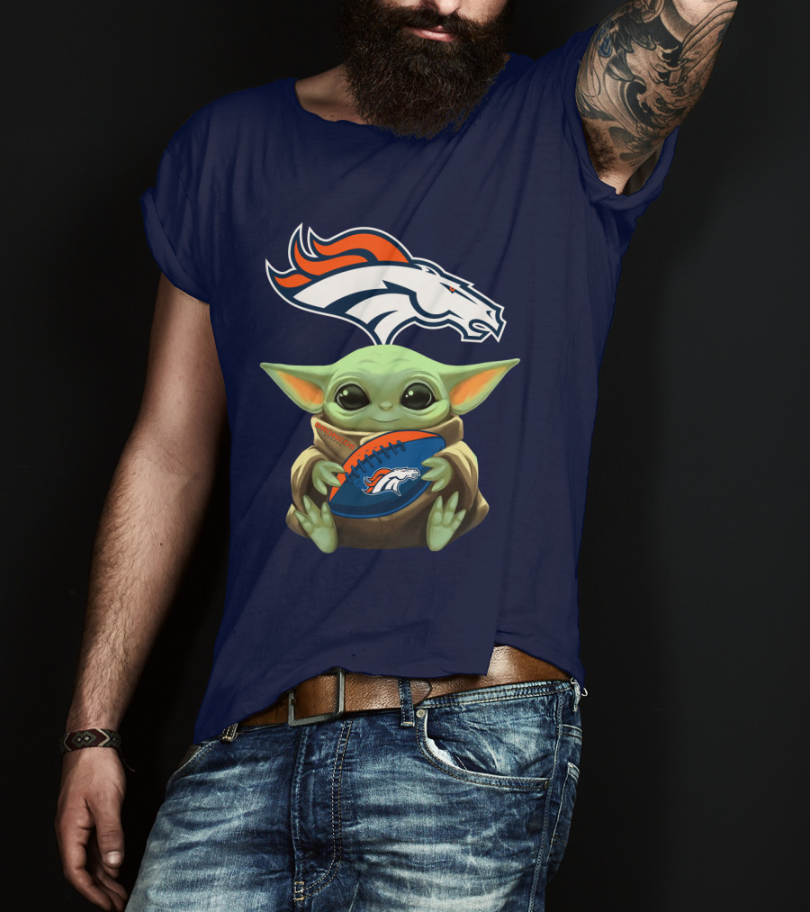 Baby Yoda Holding Broncos Football Denver Broncos T-Shirt