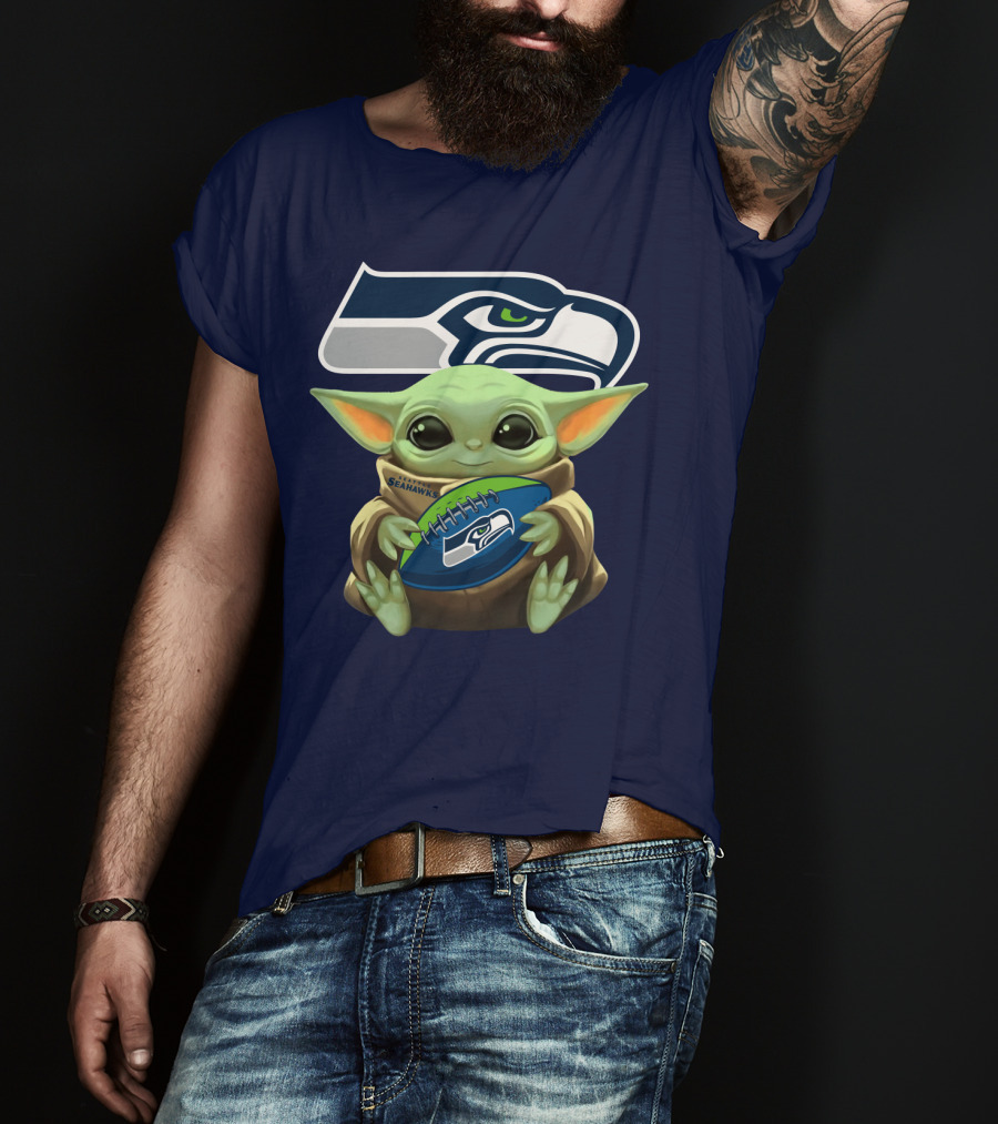 Baby Yoda Holding Seattle Seahawks Football Nfl T-Shirt