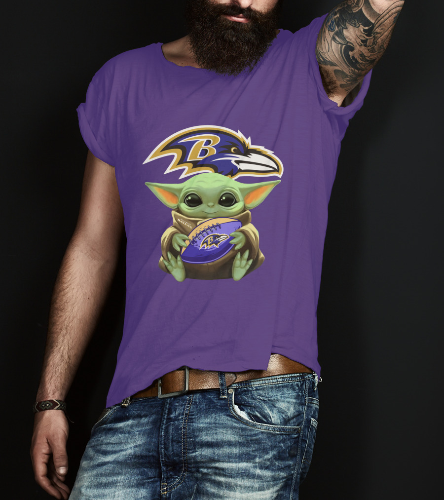 Baltimore Ravens Baby Yoda Football Fan T-Shirt