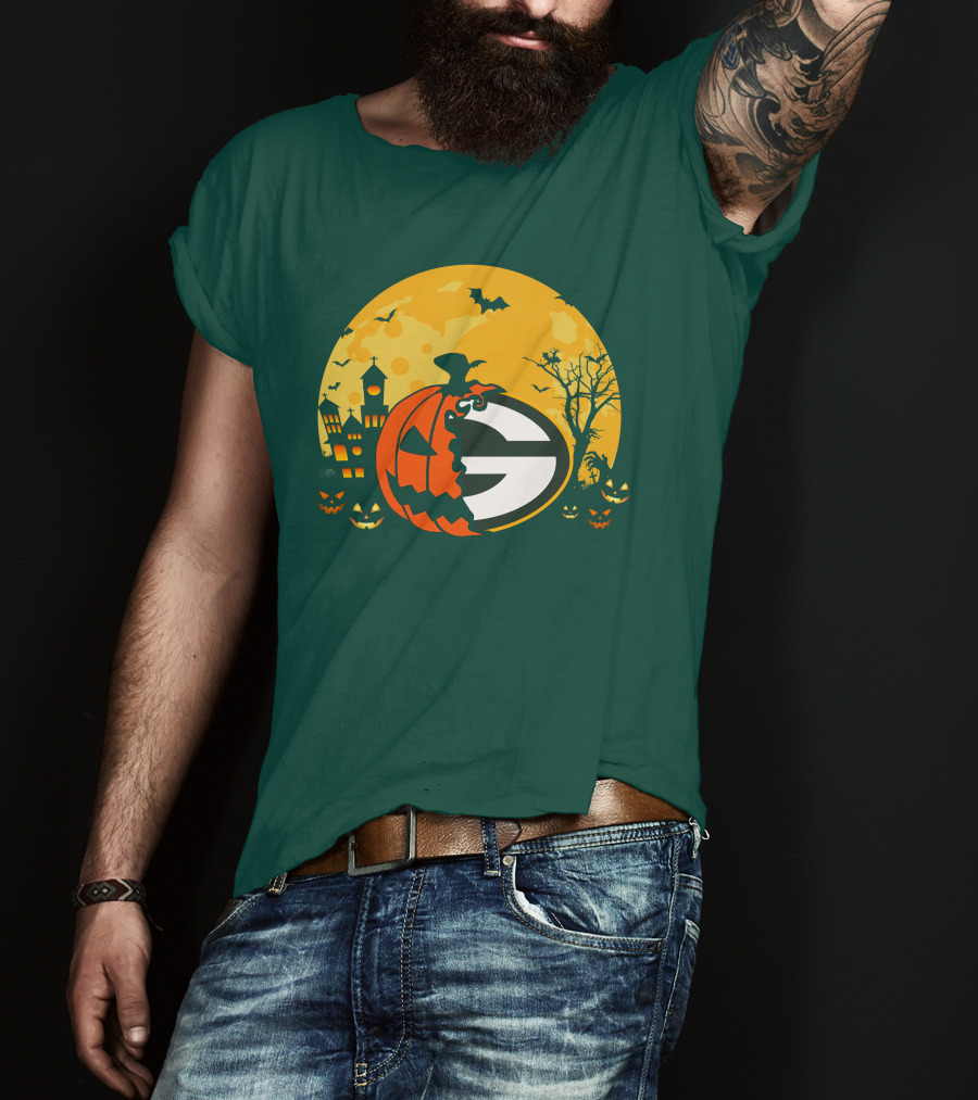 Halloween Green Bay Packers Pumpkin Moon Night Scene T-Shirt