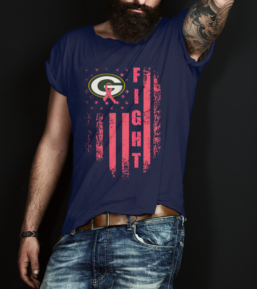 FIGHT Greenbay Pink Ribbon G Logo Stripes T-Shirt